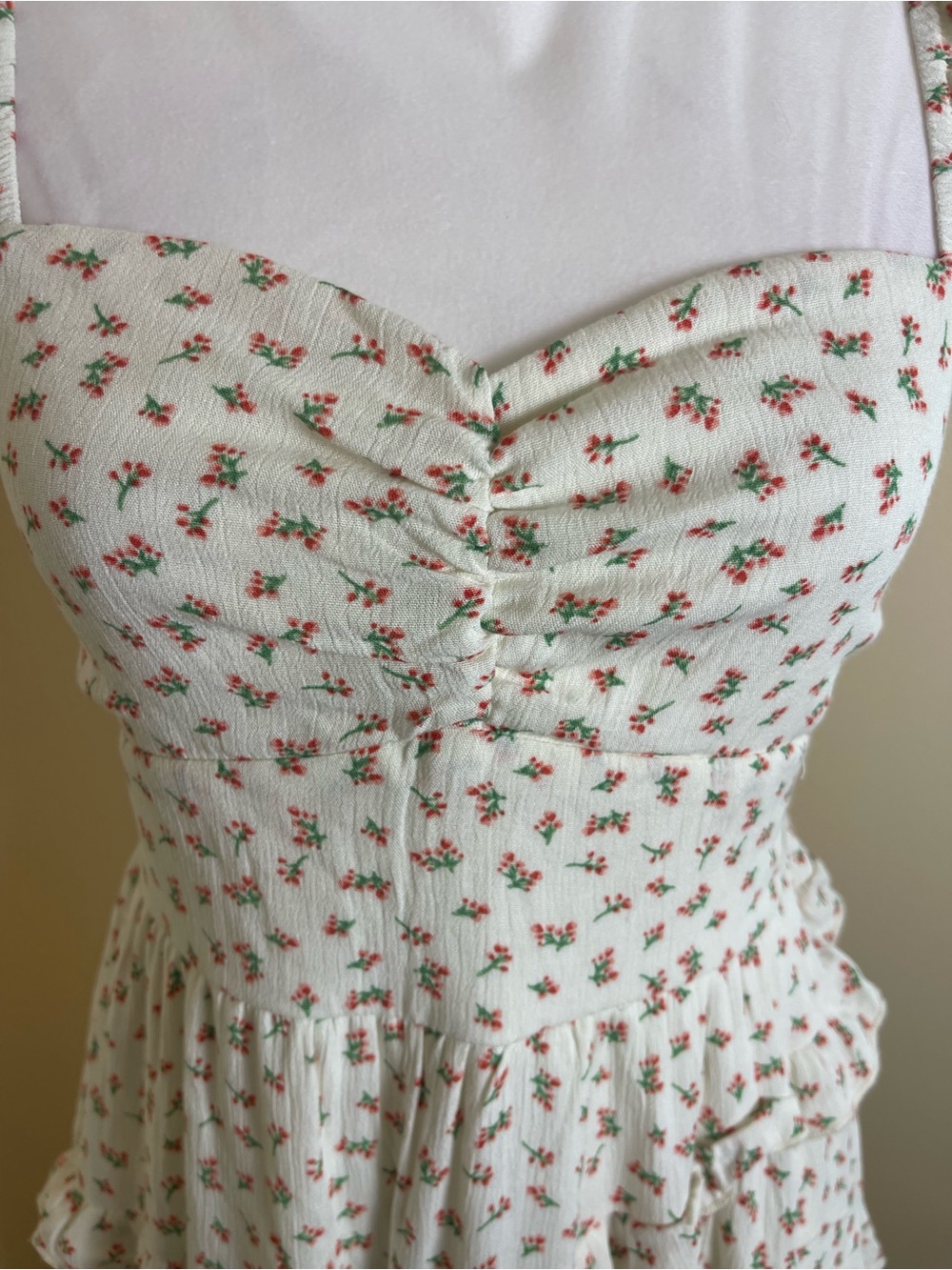 Coquette Floral Ruffle Mini Dress Tiered Cottagecore Tie Back Cutout Sundress M - Picture 8 of 16